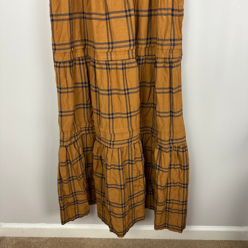 Maeve by Anthropologie Sumerset Camel Plaid Tiered Maxi Dress M Prairie Fall - Picture 9 of 16